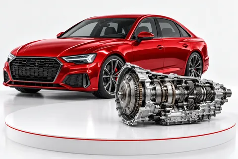 Rotes Auto und ausgebautes Getriebe