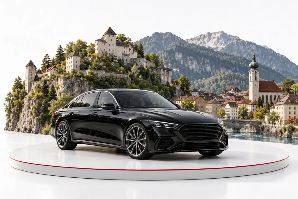 Autoankauf in Feldkirch: Fahrzeug vor einer Stadtansicht