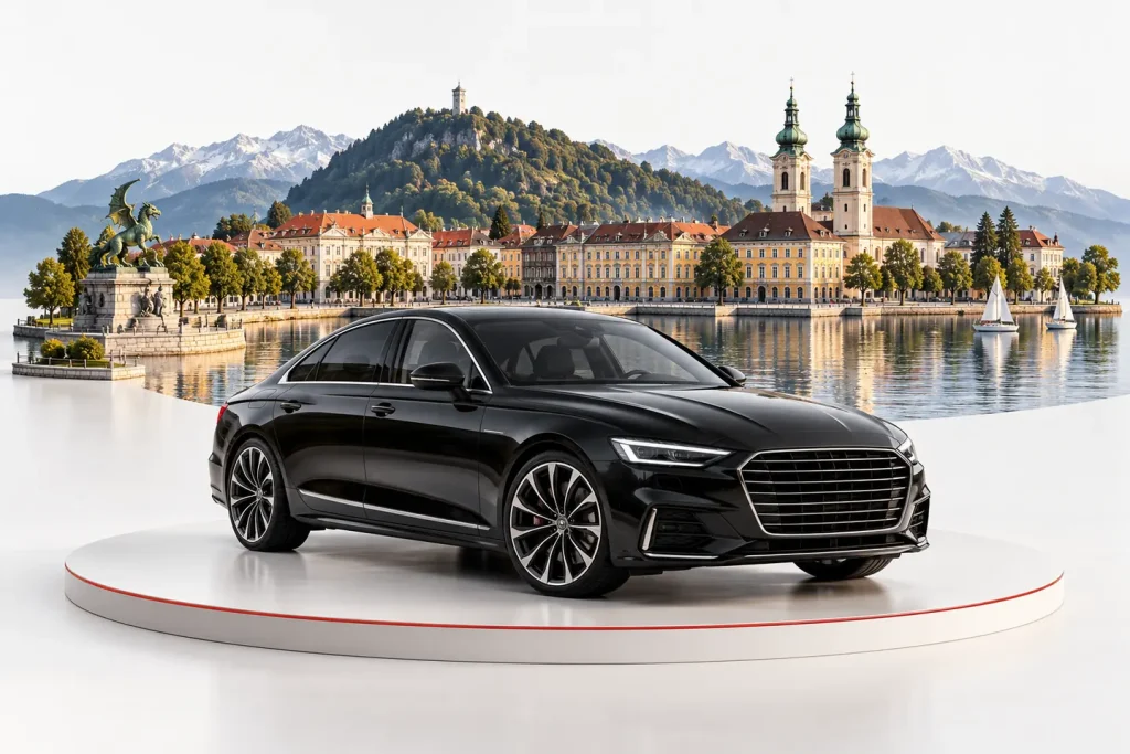 Autoankauf in Klagenfurt: Fahrzeug vor einer Stadtansicht
