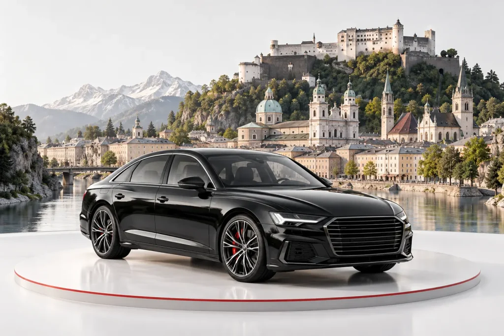Autoankauf in Salzburg: Fahrzeug vor einer Stadtansicht