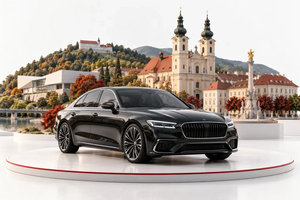 Autoankauf in Sankt Pölten: Fahrzeug vor einer Stadtansicht