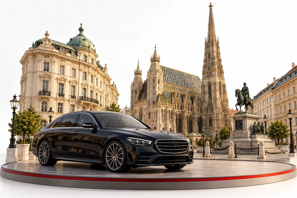 Autoankauf in Wien: Fahrzeug vor einer Stadtansicht
